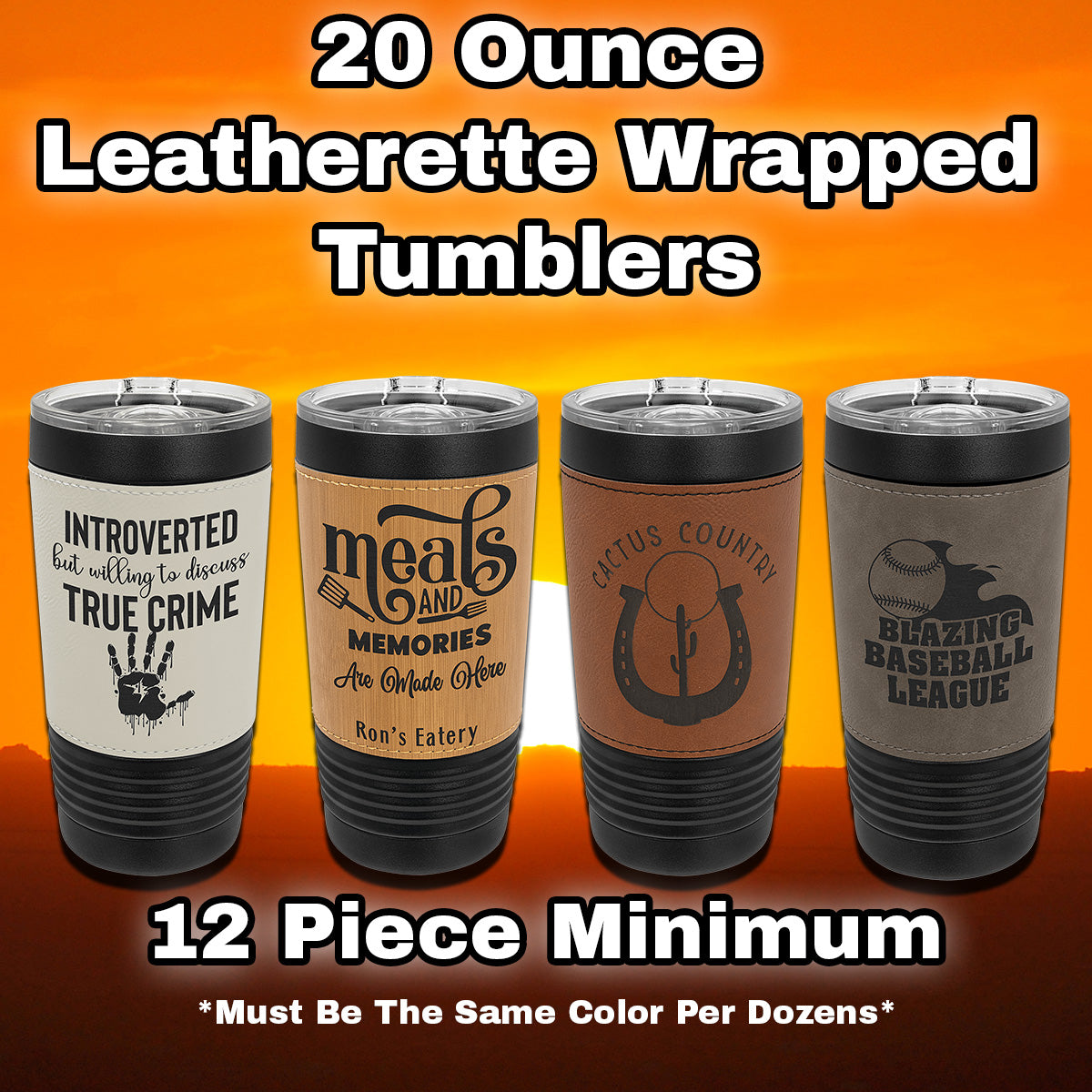 20 oz Laser Engraved Leatherette Tumbler - Powder Coated